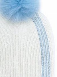 Mitchie'S Matchings - Women's Racer Stripe & Fox Fur Pom Pom Beanie