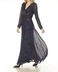 Joseph Ribkoff - Metallic Wrap V-neck Maxi Evening Dress