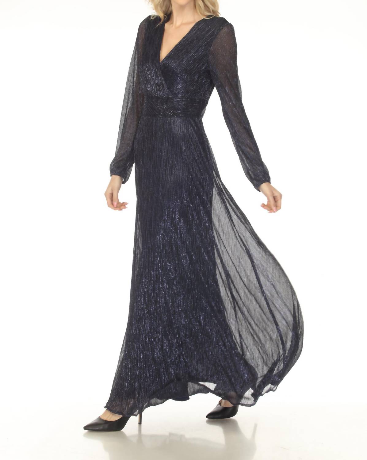 Joseph Ribkoff - Metallic Wrap V-neck Maxi Evening Dress