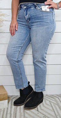 YMI Women's Rfm Dylan Tummy Control Straight Leg Jean Cross Front in blue - women's jeans - view 4