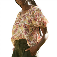 THE GREAT. Women's The Garland Top in golden lilac flower - women's blouse - alternate view