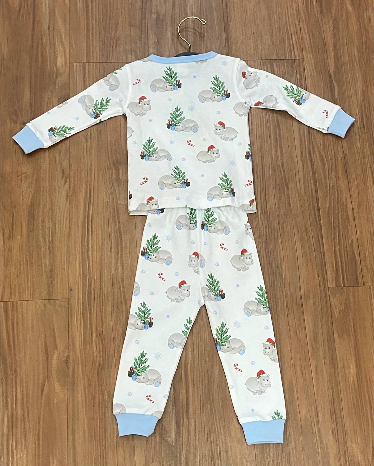 Lulu Bebe - Boy's Pima Hippo Long Sleeve Two Piece Pajama Set