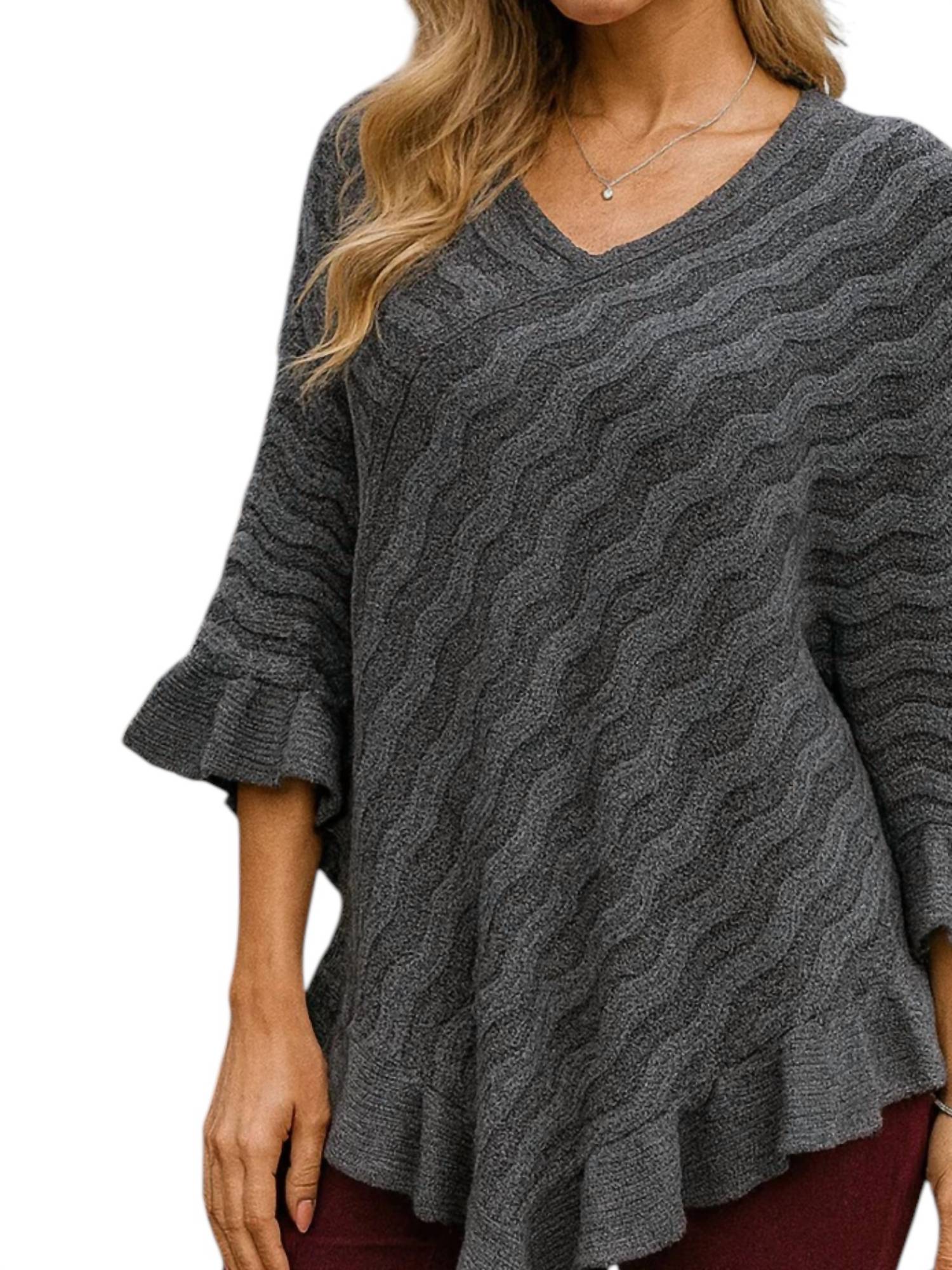 LTX Sportswear Wave Knit Poncho in gray - women's sweater - detail view