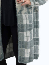 Davi & Dani - Plaid Fuzzy Long Cardigan