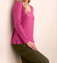 TRIBAL Scoop Neck Top with Side Slits in roseberry - women's long sleeve top - alternate view