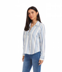 Karen Kane - Landry Long Sleeve Eyelet Lace Up Stripe Top