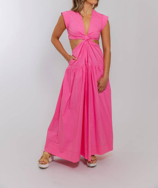 Karlie - Solid Poplin Knot Cut-out Maxi Dress