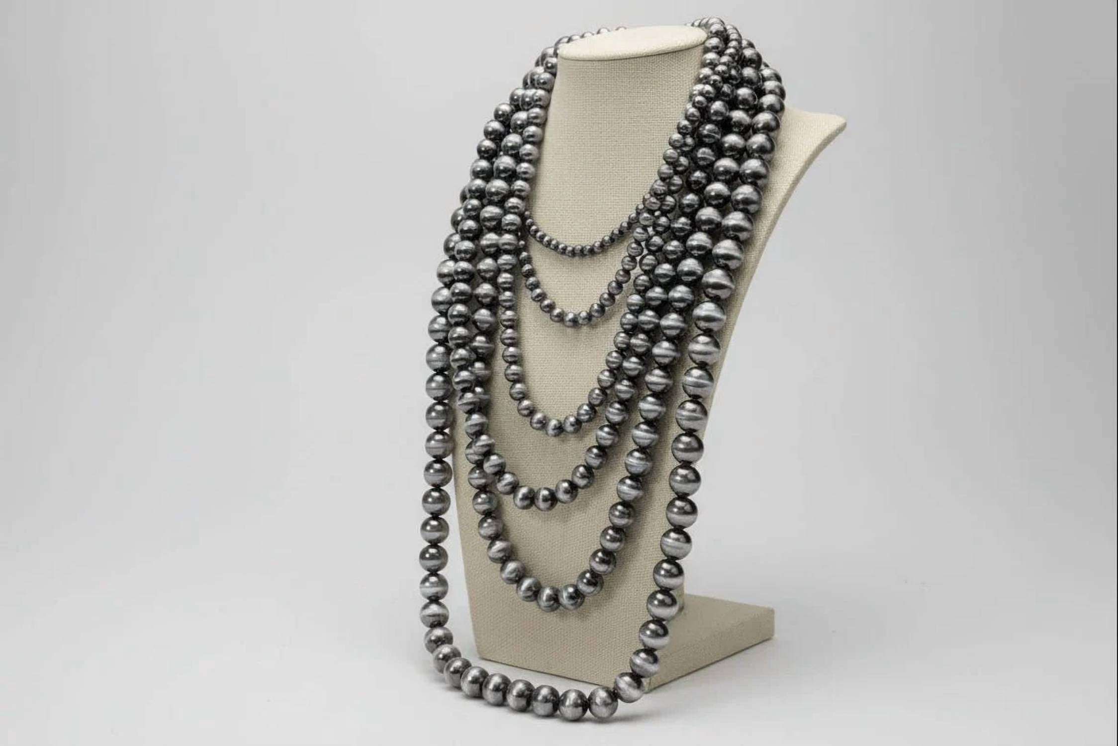 Tipi - Women's Western Six-row Faux Sterling Pearl Statement Necklace