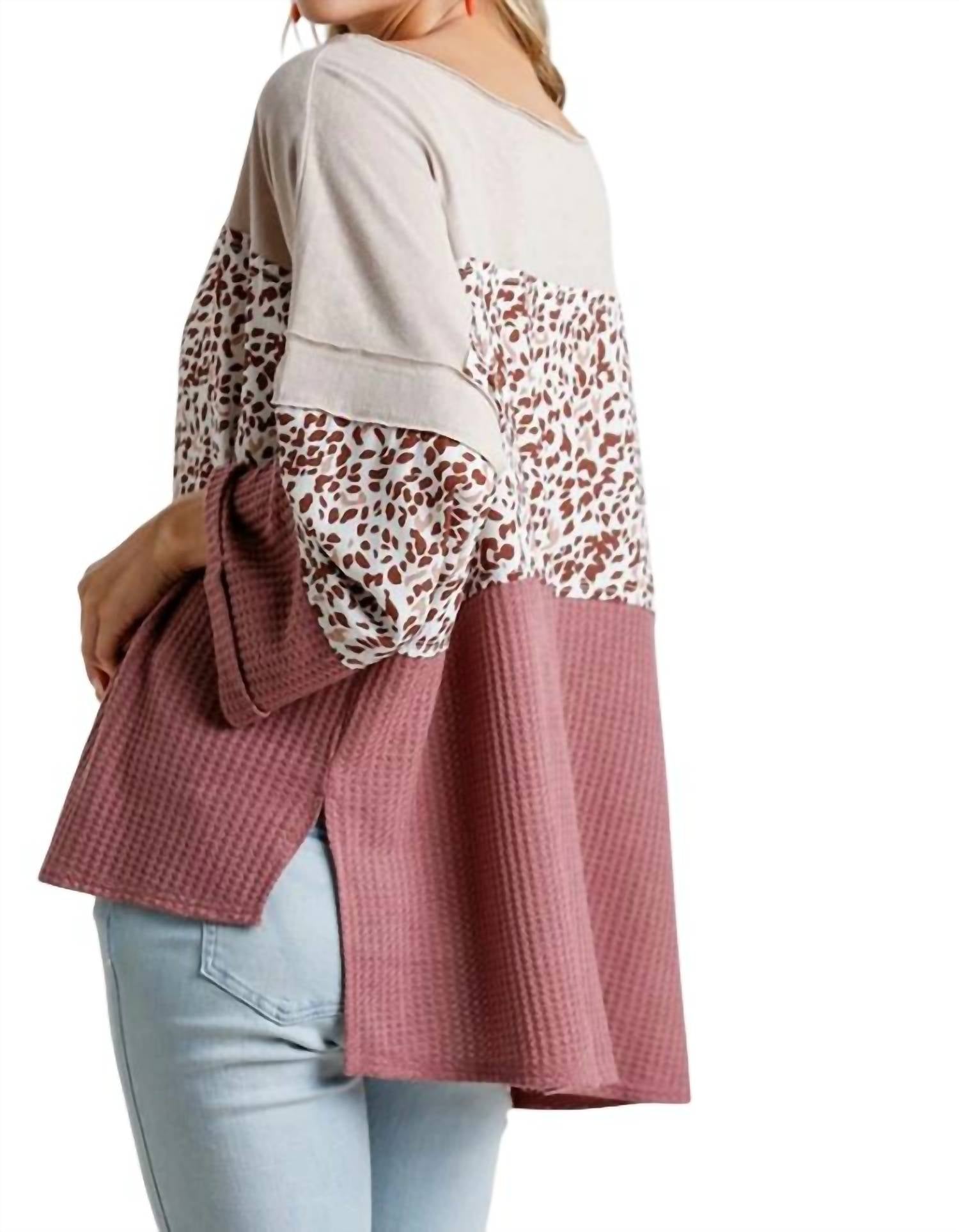Umgee - Color Block Waffle Knit Top