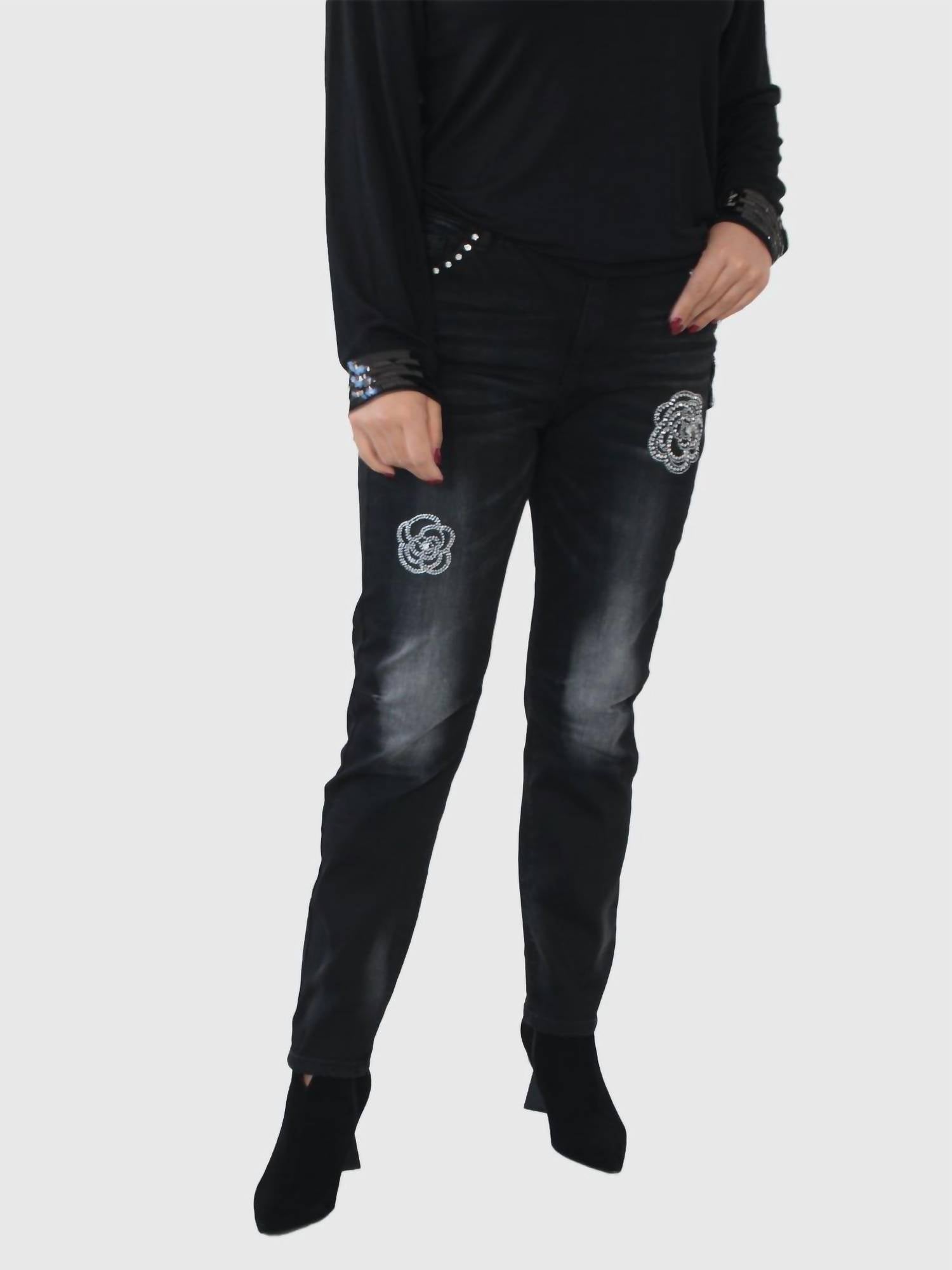 Frank Lyman - Diamante Woven Denim Pant