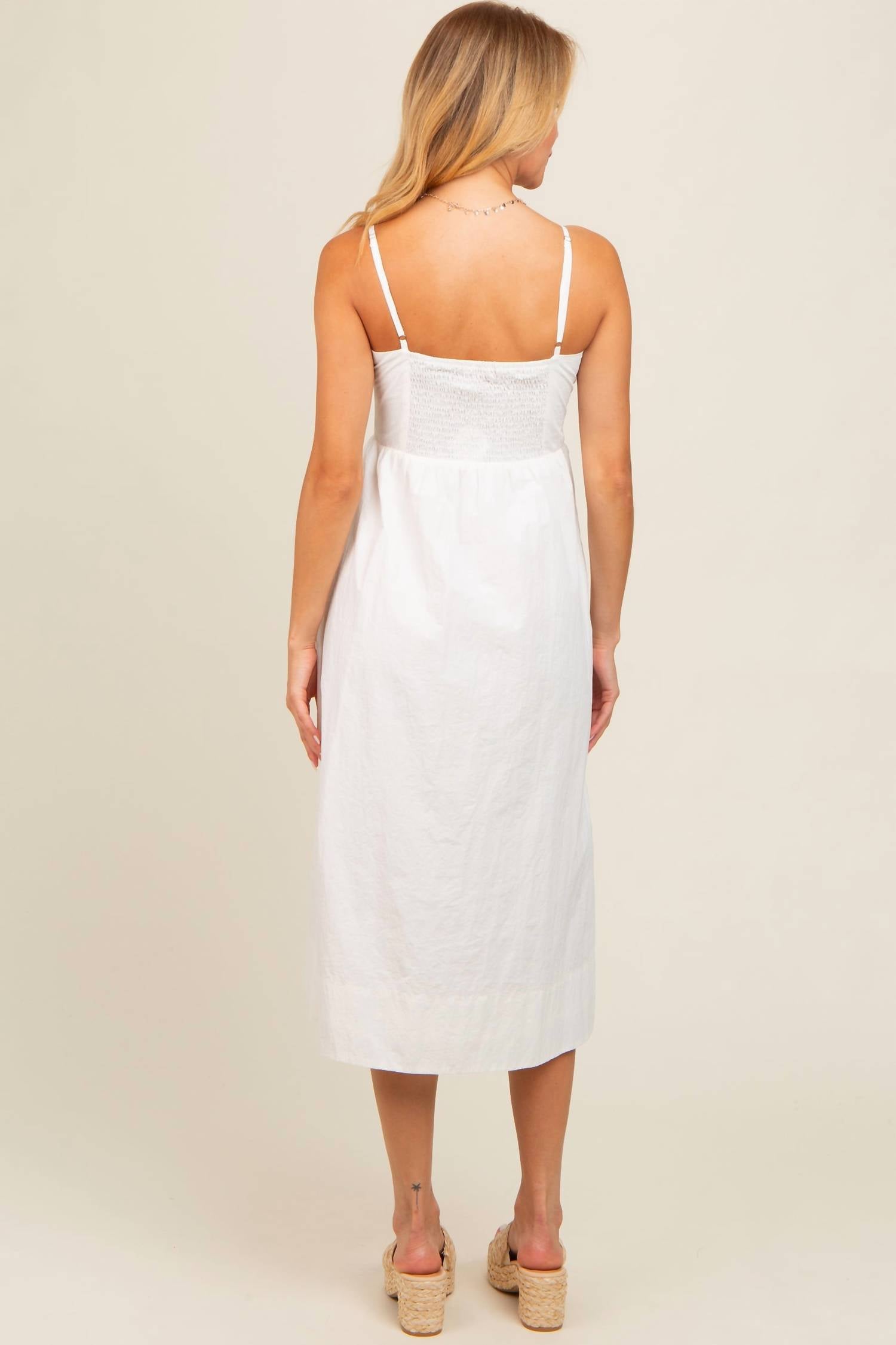 TCEC Sleeveless Button Down Midi Dress in ivory - women's dress - detail view