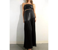 Mulla - Slit And Faux Leather Pleated Maxi Skirt