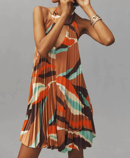 Hutch - Halter Pleated Swing Mini Dress