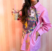 Queen Of Sparkles - Queen Card Button Up Collar Tunic