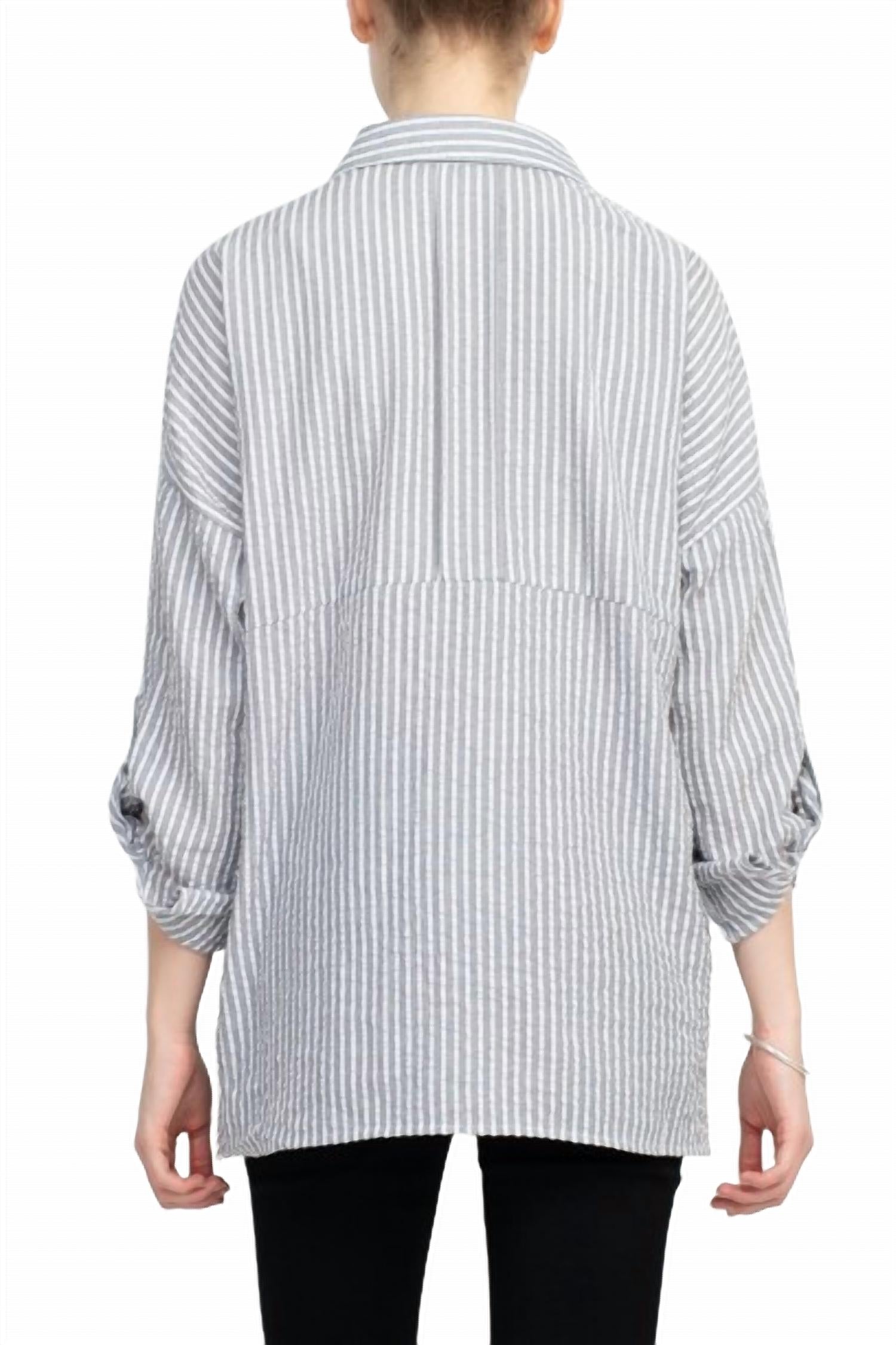 Adyson Parker - 2-way Sleeve Pockets High Low Hem Shirt