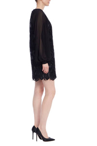 Badgley Mischka - Women's Georgette Sleeves Ribbon Detailing Mini Dress
