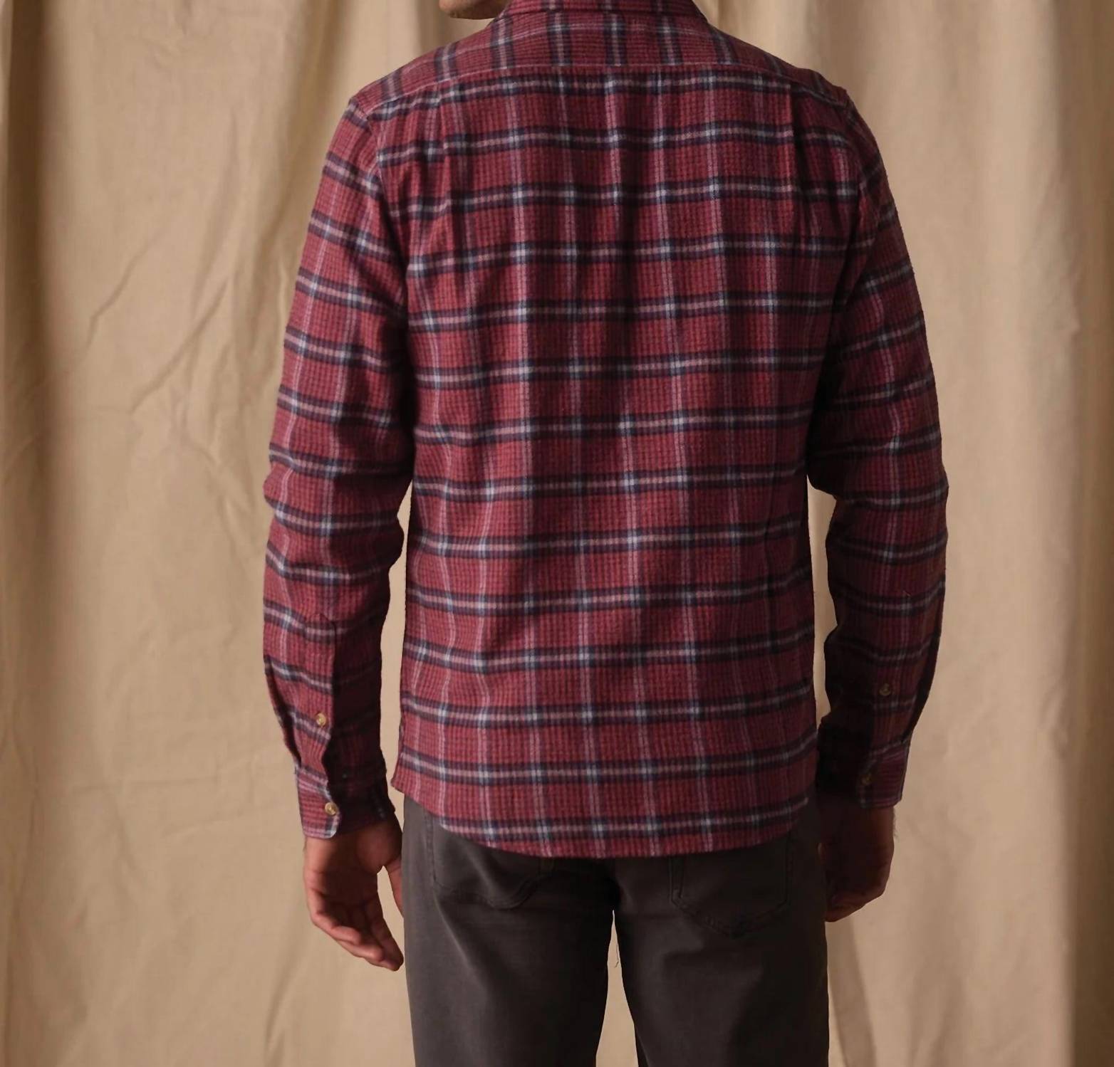 The Normal Brand Hudson Double Brushed Flannel Shirt in mineral red plaid - men's shirt - detail view
