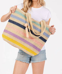 MiMi Wholesale Women's Amara Striped Crochet Tote Bag in multi - women's bag - alternate view