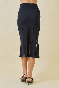 Day + Moon - Sweater Fringe Hem Midi Skirt