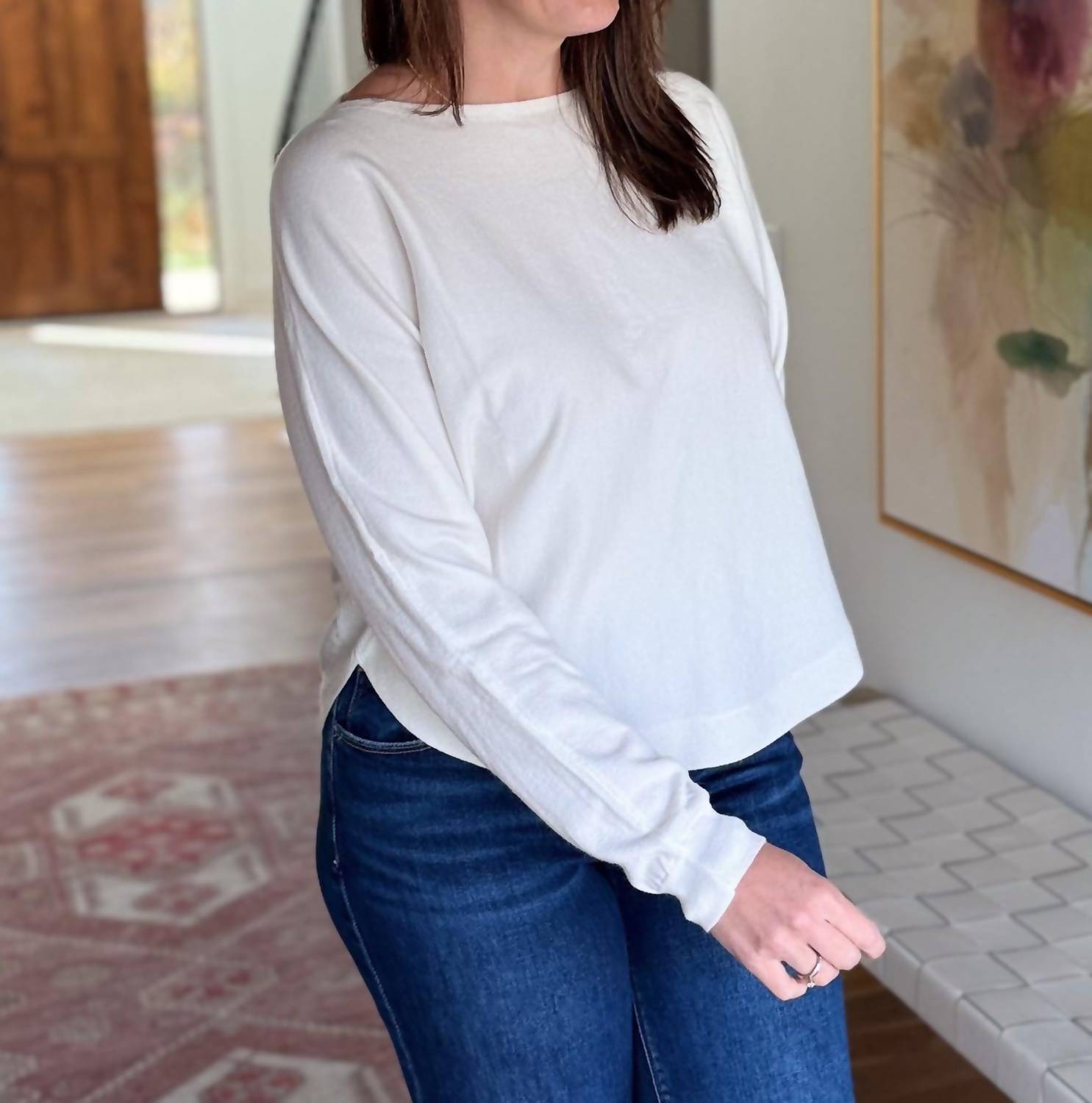 ee:some Whisper Long Sleeve Sweater in off white - women's sweater - detail view