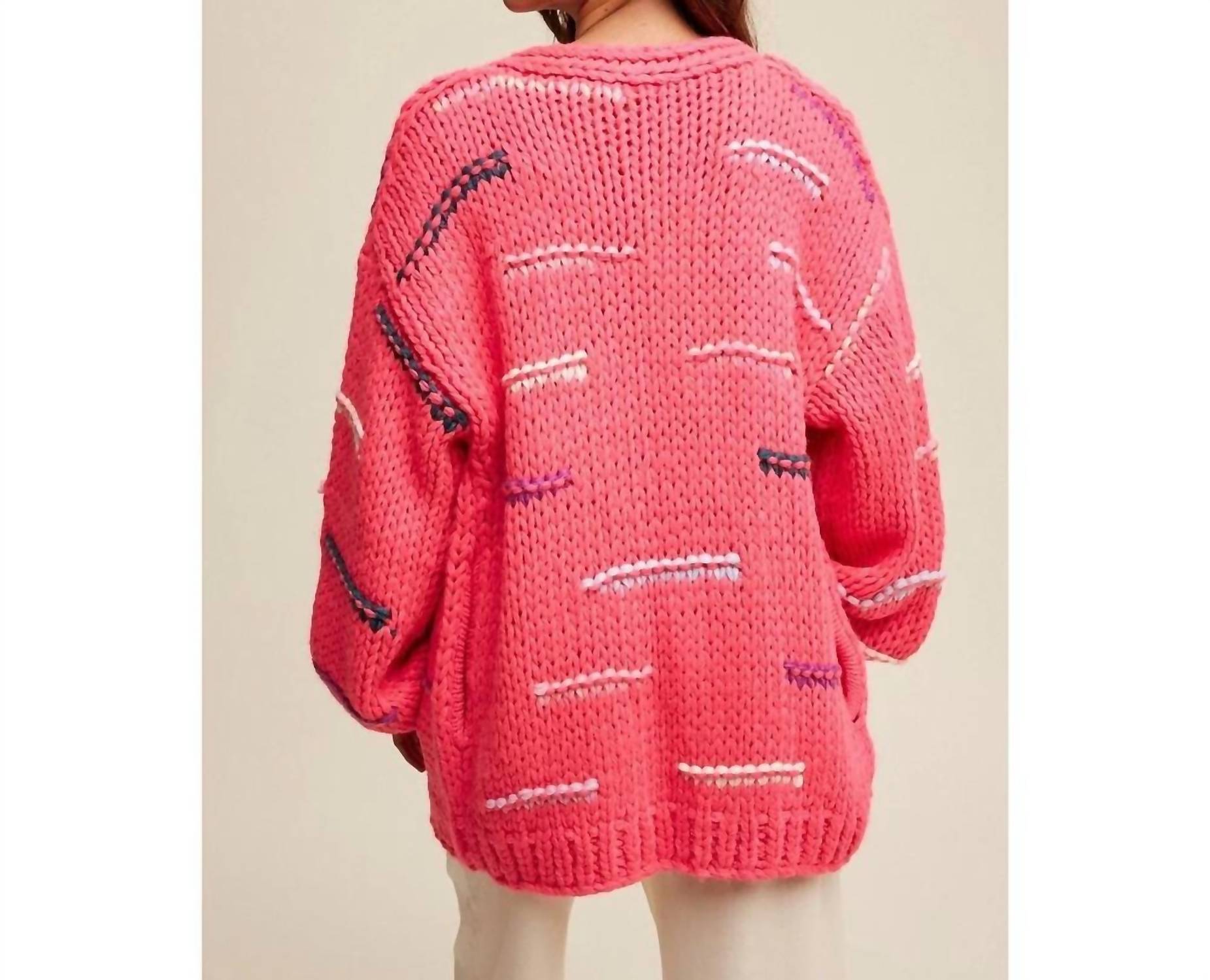 Listicle - Hand Crochet Knit Stripe Design Open Cardigan