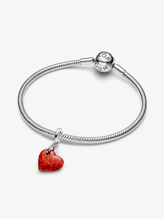Pandora - Opalescent Red Heart Dangle Charm Sterling silver charm only