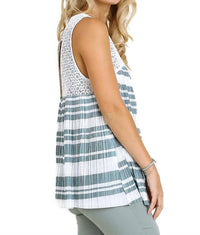 Umgee - Lace & Striped Babydoll Tank Top