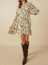Hayden La - Floral Print Button Up Smocked Dress