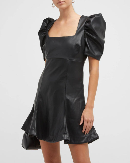 ALIA FAUX-LEATHER PUFF-SLEEVE MINI DRESS