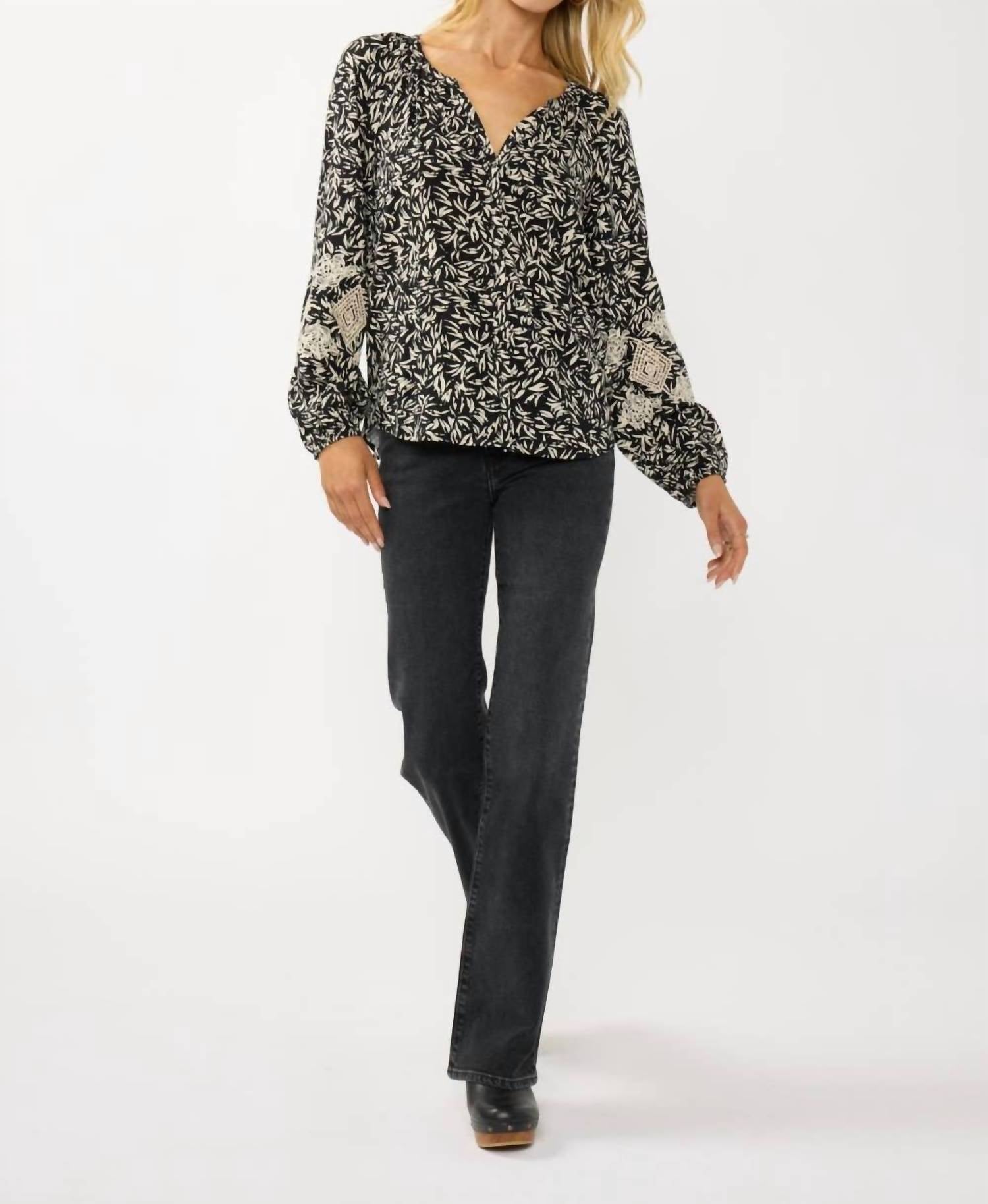 Lovestitch - Embroidered Cuff Raglan Blouse