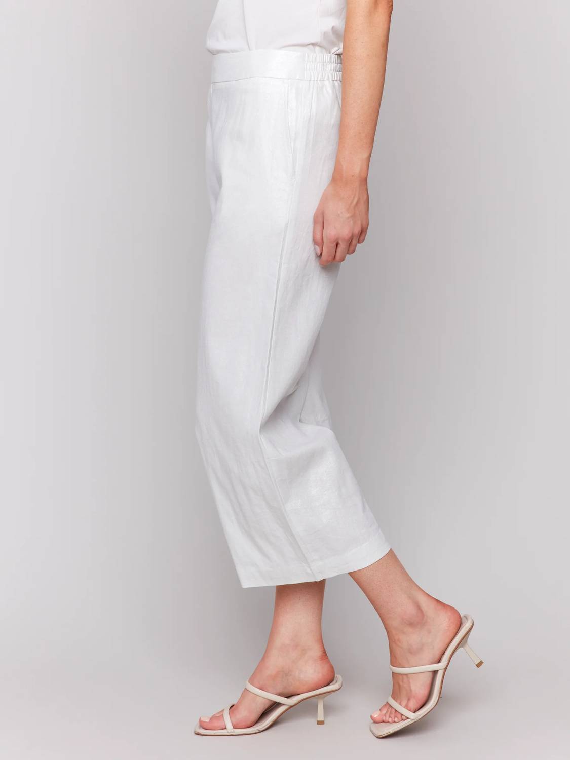 CHARLIE B Pull-on Foil Linen Pants With Pockets in champagne - women's pants - alternate view