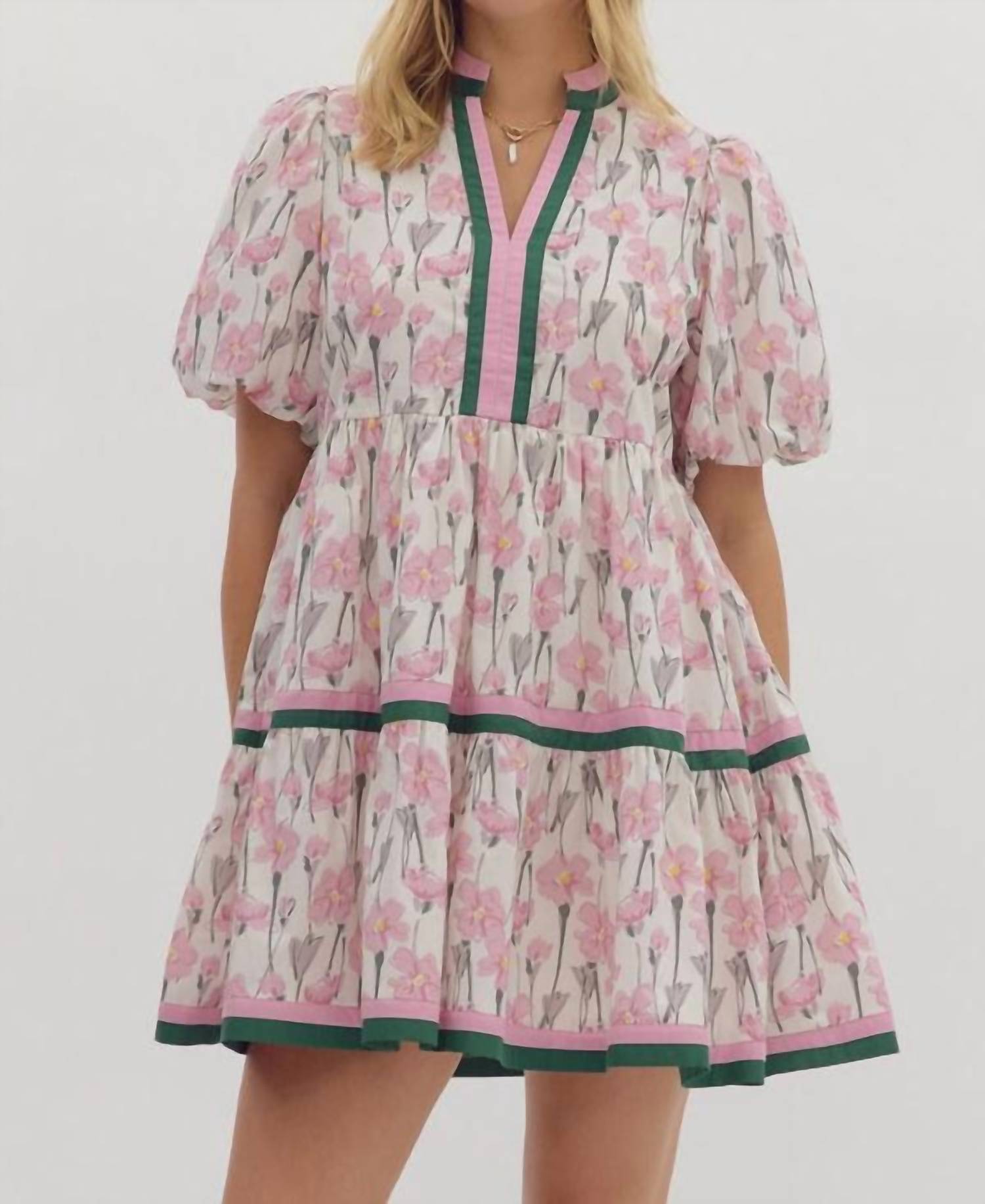 entro Floral V Neck Mini Dress in dusty pink - women's dress