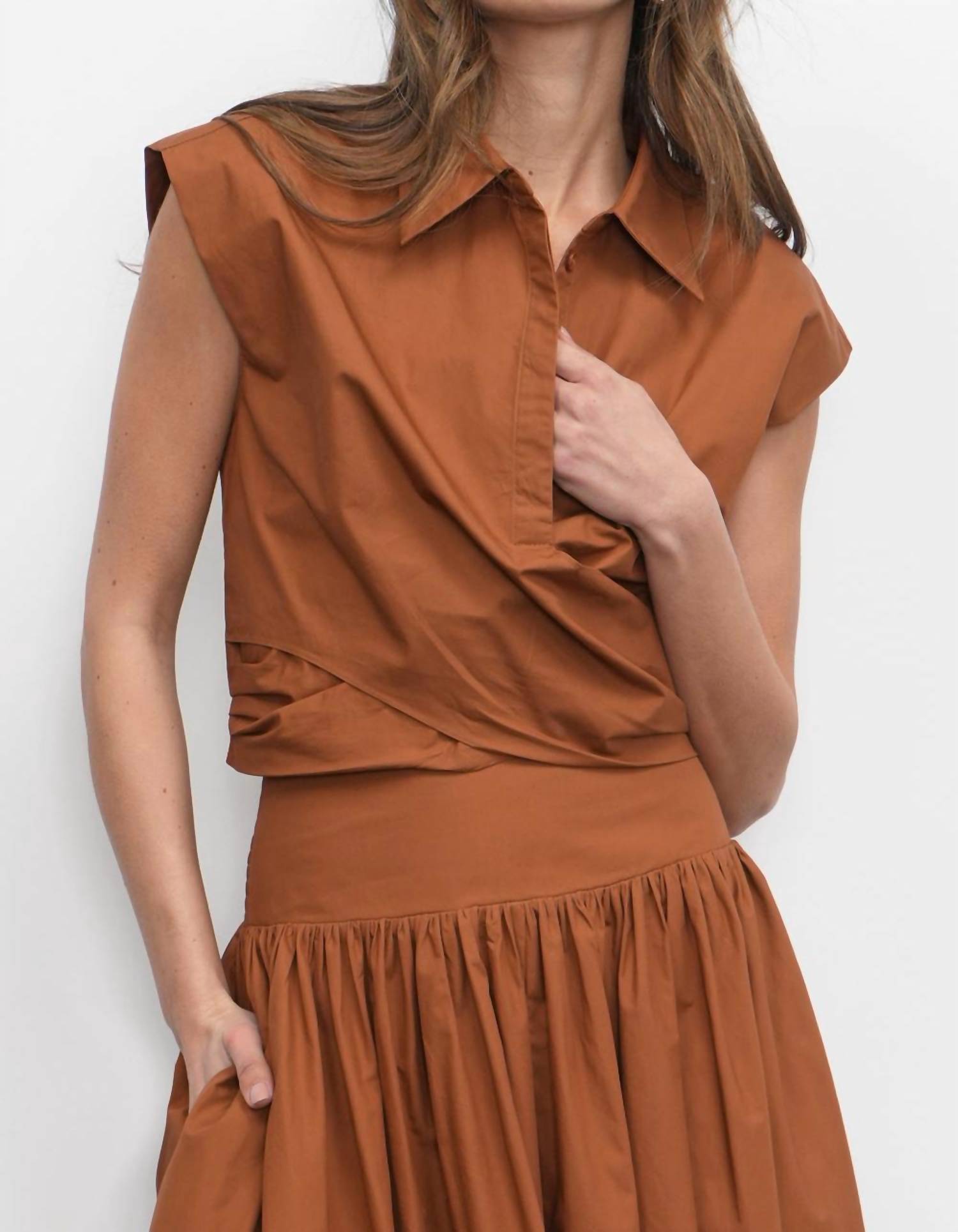 Greylin - Eloise Wrap Front Extended Shoulder Poplin Top