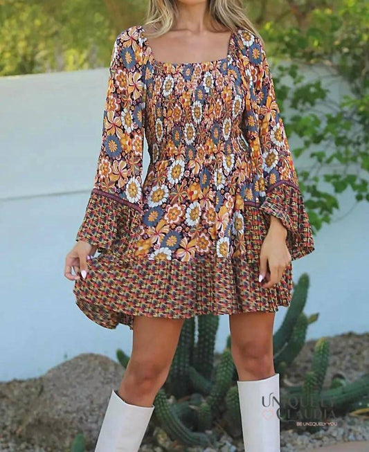 Angie - Ember Bell Sleeve Mini Smock Dress