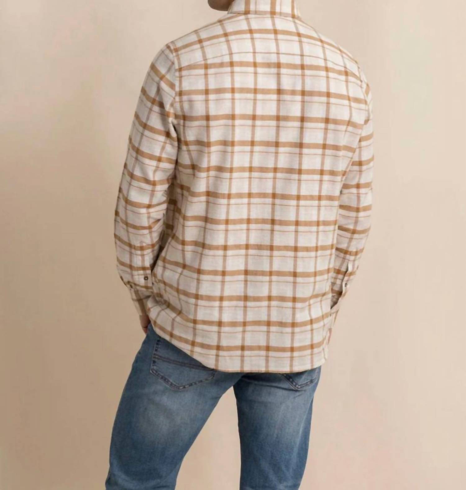 SOUTHERN TIDE Botnay Bay Plaid Sportshirt in sand white - men's shirt - detail view