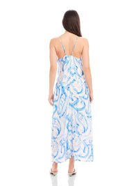 Fifteen Twenty Sera Paisley Print Crepe A Line Midi Dress in blue - women's dress - detail view