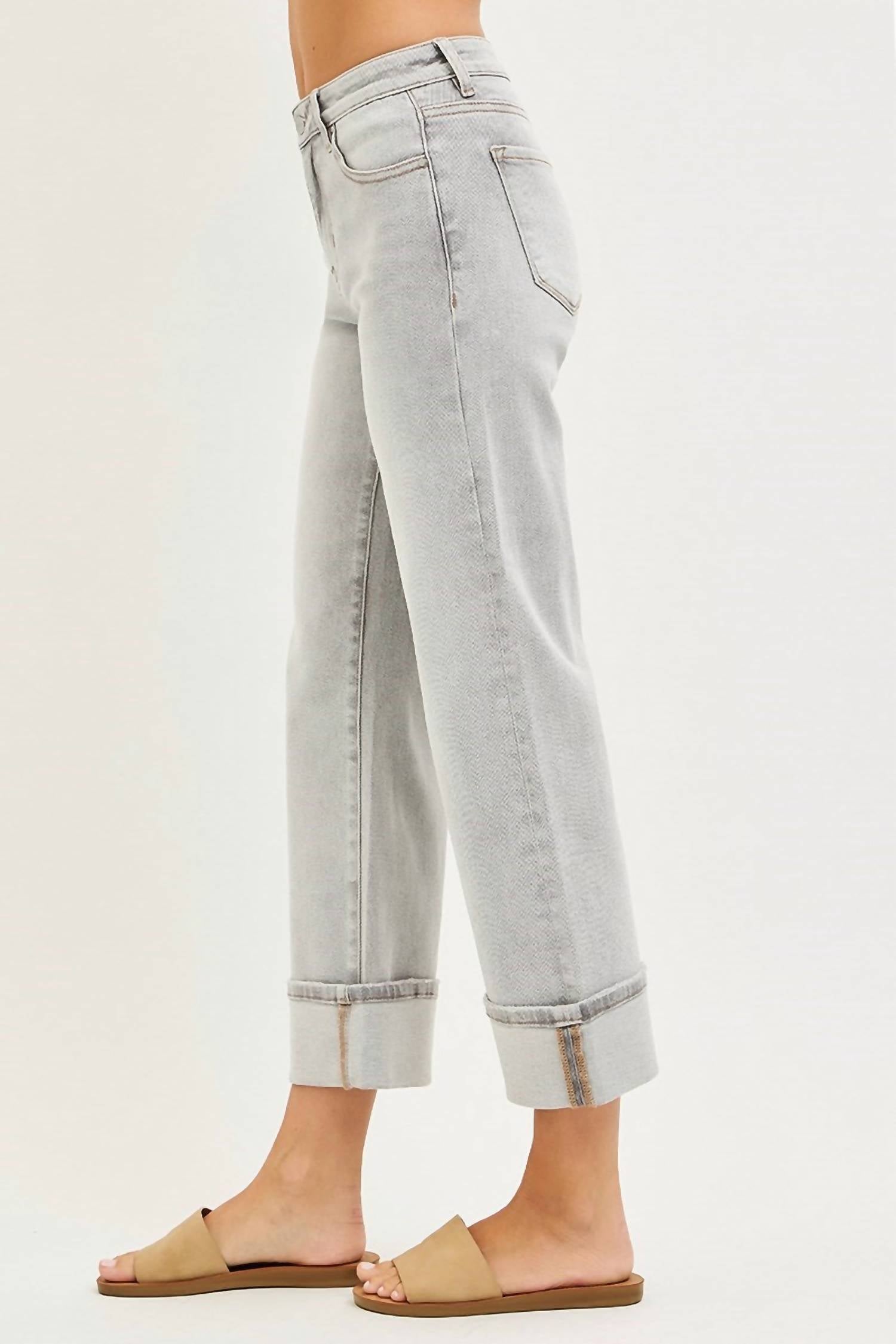 Risen - Mid Rise Crop Straight Jeans