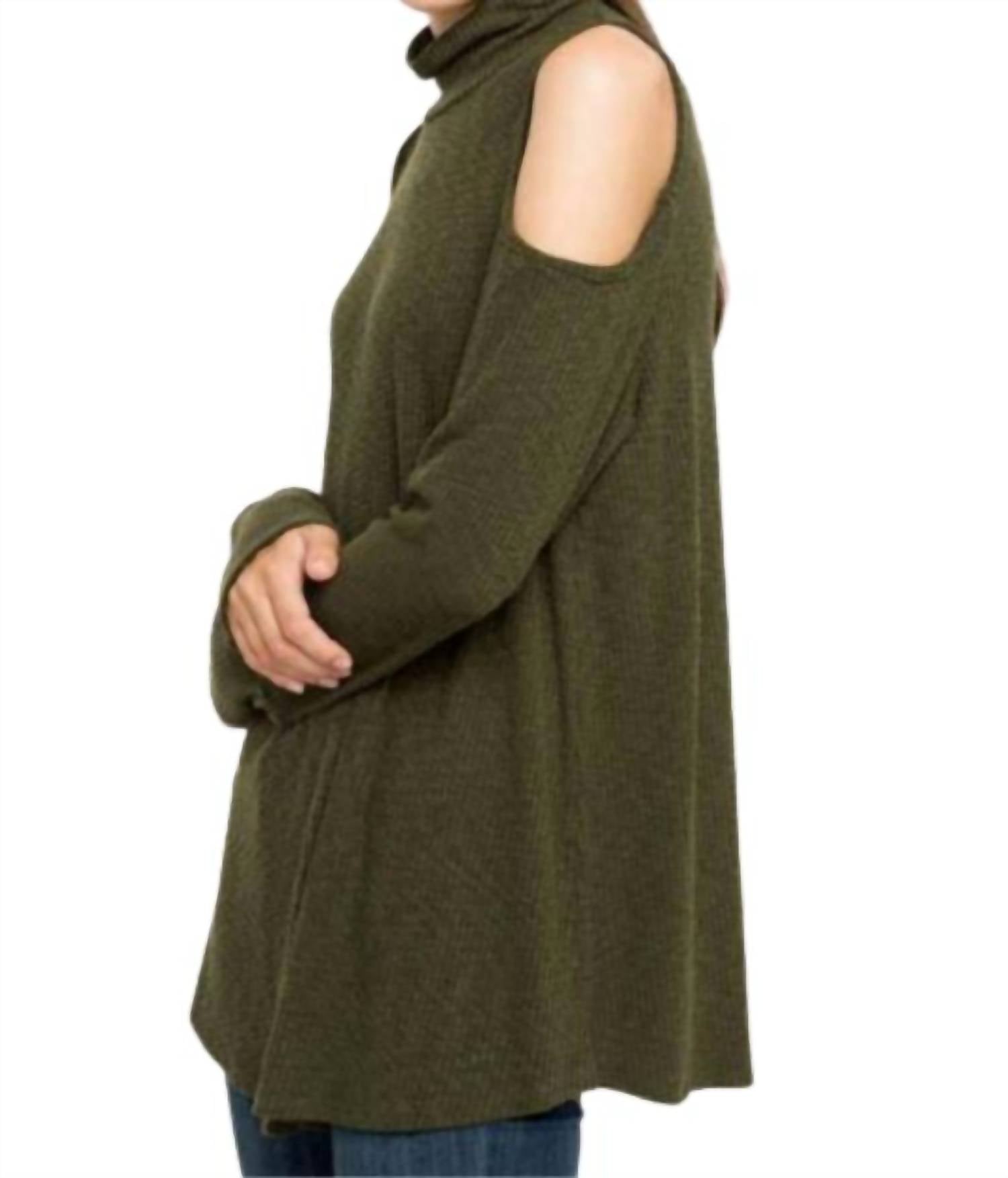 Mittoshop - Mock Turtleneck Cold Shoulder Top
