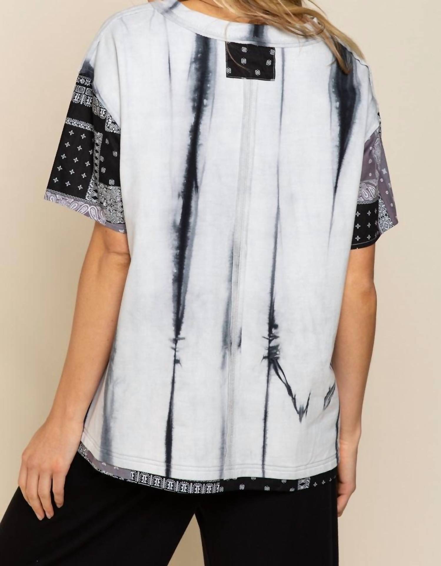 POL Paisley Pocket Top in black - women's shirt - alternate view