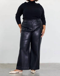 Skies Are Blue - Faux Leather Wide Leg Pants - Plus