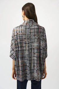 Joseph Ribkoff - Plaid Print Zipped Collar Sweater Top
