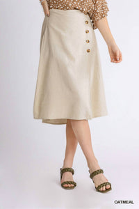 Umgee - Linen Blend Midi Wrap Skirt with Buttons