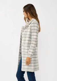 Lovestitch - Plaid Notched Collar Button Front Cardigan