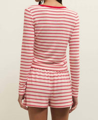 Z Supply Night In Stripes Pajama Top in stripes pajama top in kiss me red ivory - women's long sleeve top - detail view