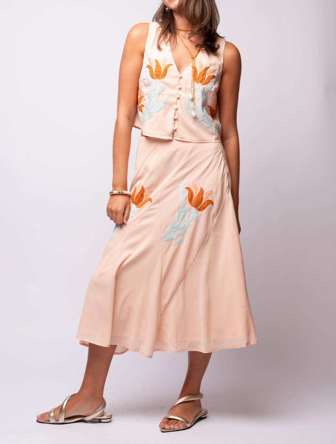 CIEBON Verda Embroidered Vest Top in pastel peach - women's jacket - view 7