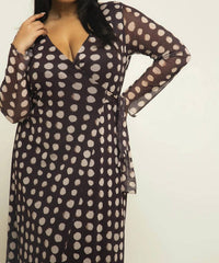 Fashion Szn Curve - Long Sleeve Polka Dot Wrap Midaxi Dress - Plus
