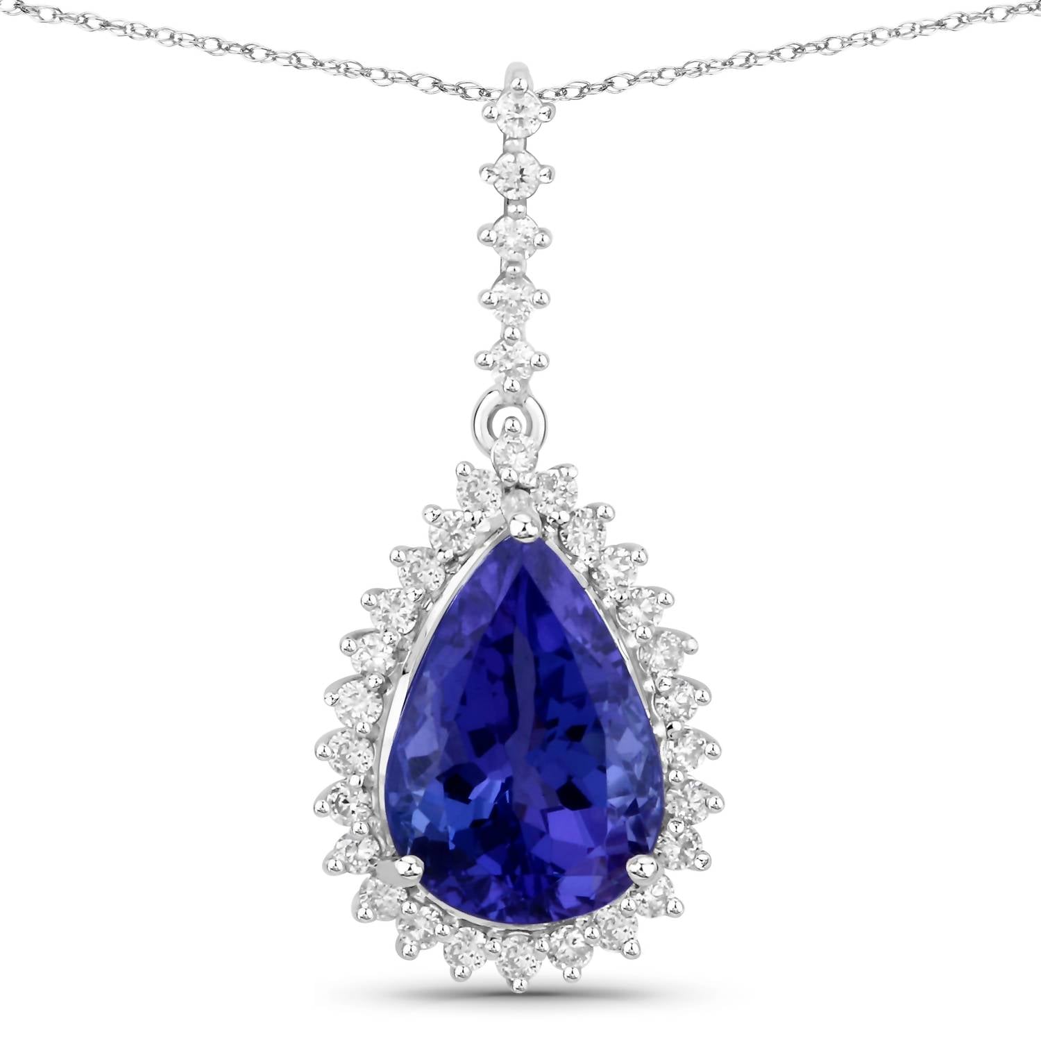 Diana M Jewels Women's Pear Natural Tanzanite Pendant Necklace (3.05 Ct) - Signature Plus in 14k white gold - women's jewelry