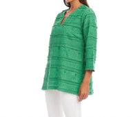 Karen Kane 3/4 Sleeve Embroidered Tunic in green - women's shirt - detail view