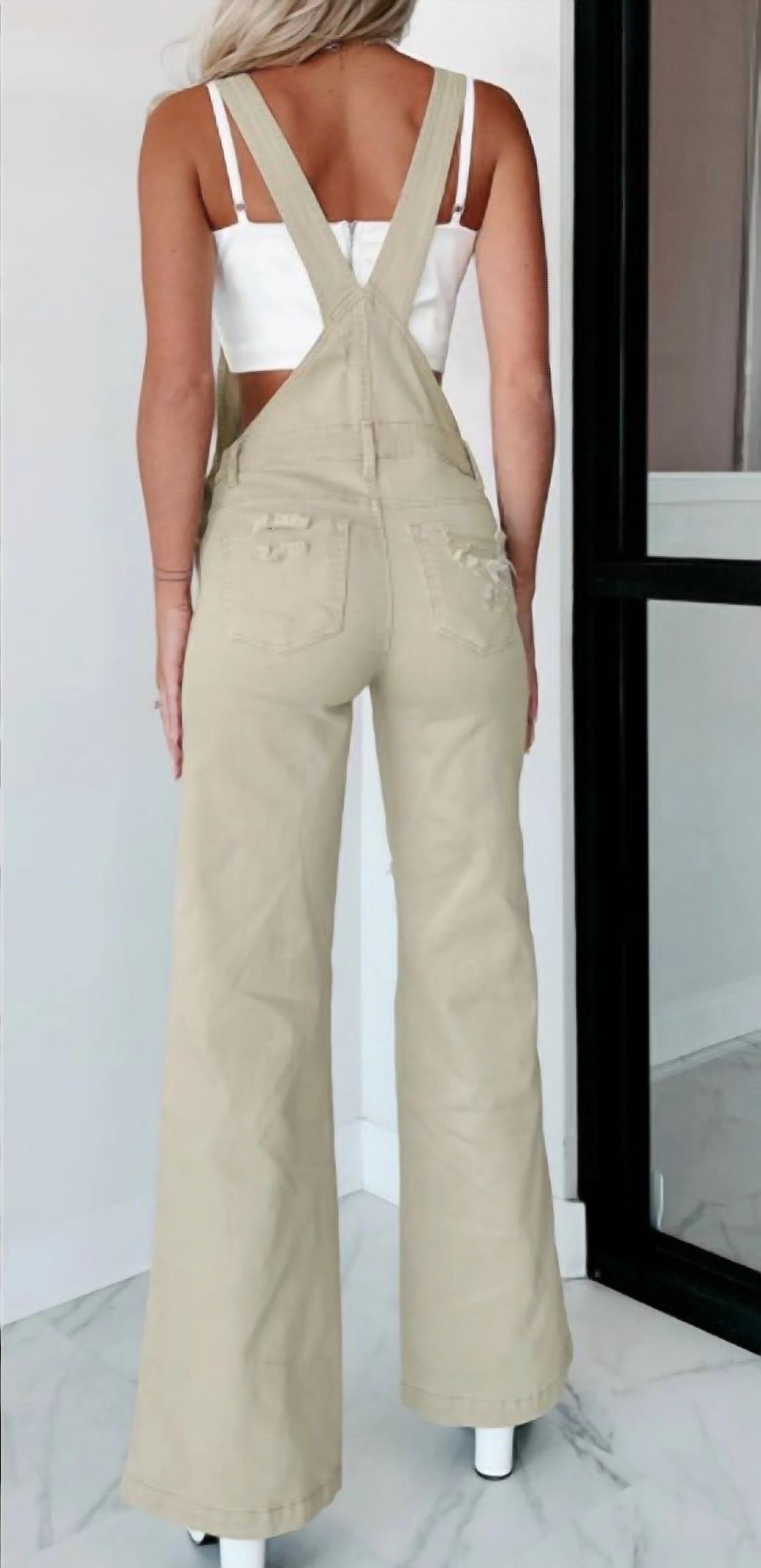 Risen - Distressed Denim Wide Leg Overalls