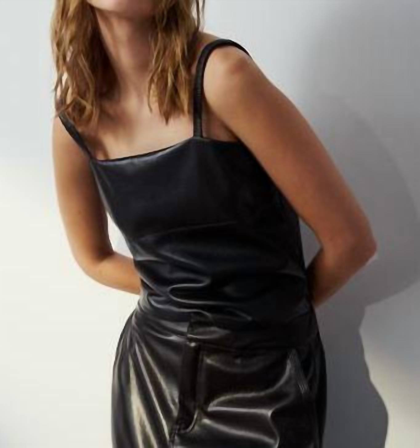 MELISSA NEPTON Elly Vegan Leather Tank in black - women's tank top